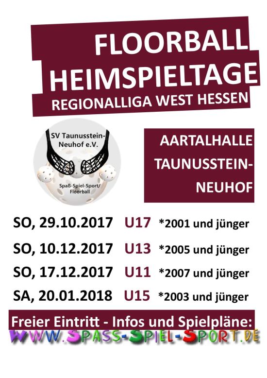 Heimspieltage Floorball SV Taunusstein-Neuhof 2017-2018